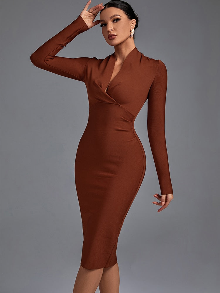 Agatha Low V Bandage dress - Tan / XS