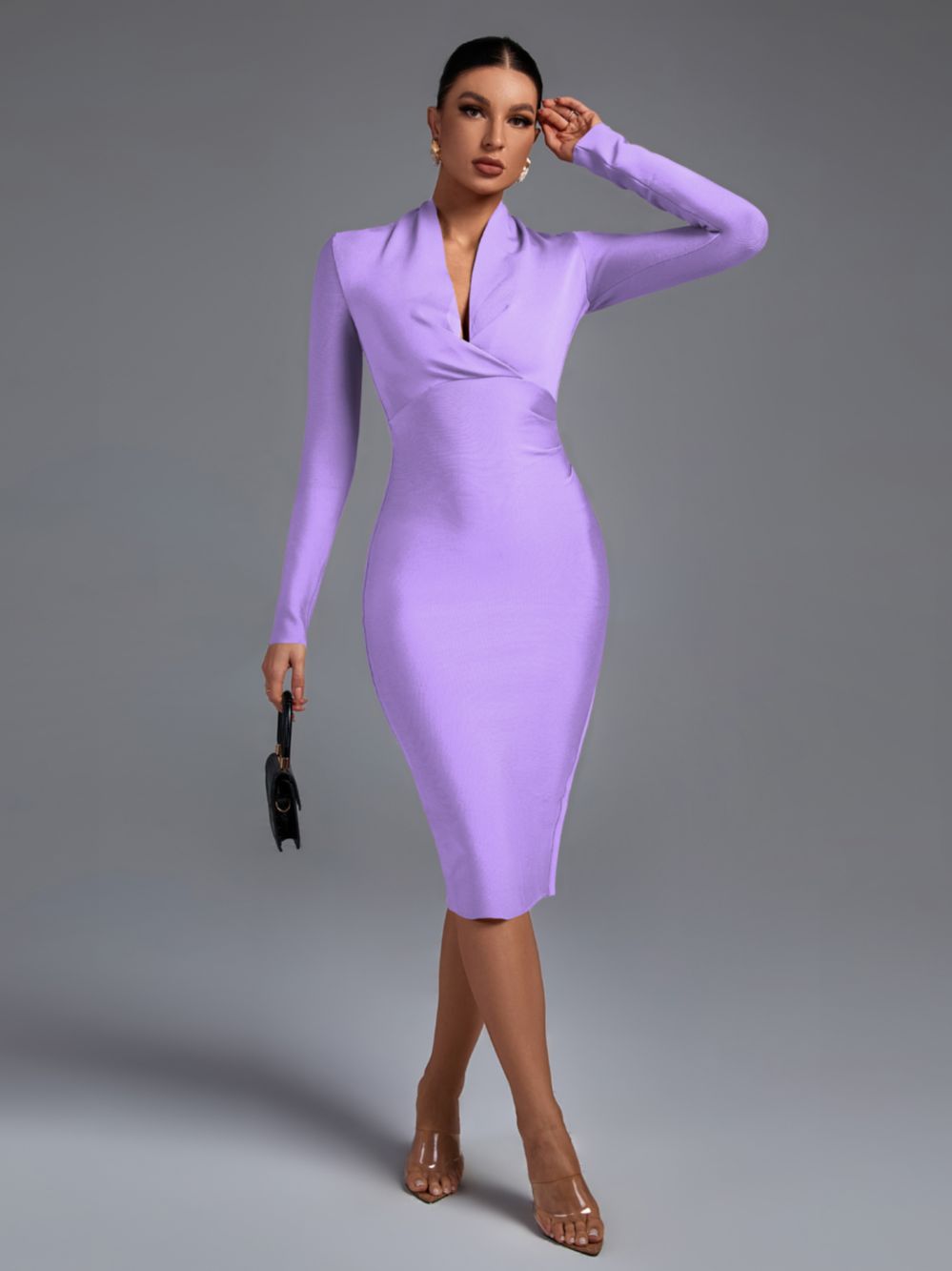 Agatha Low V Bandage dress - Lavender / XS