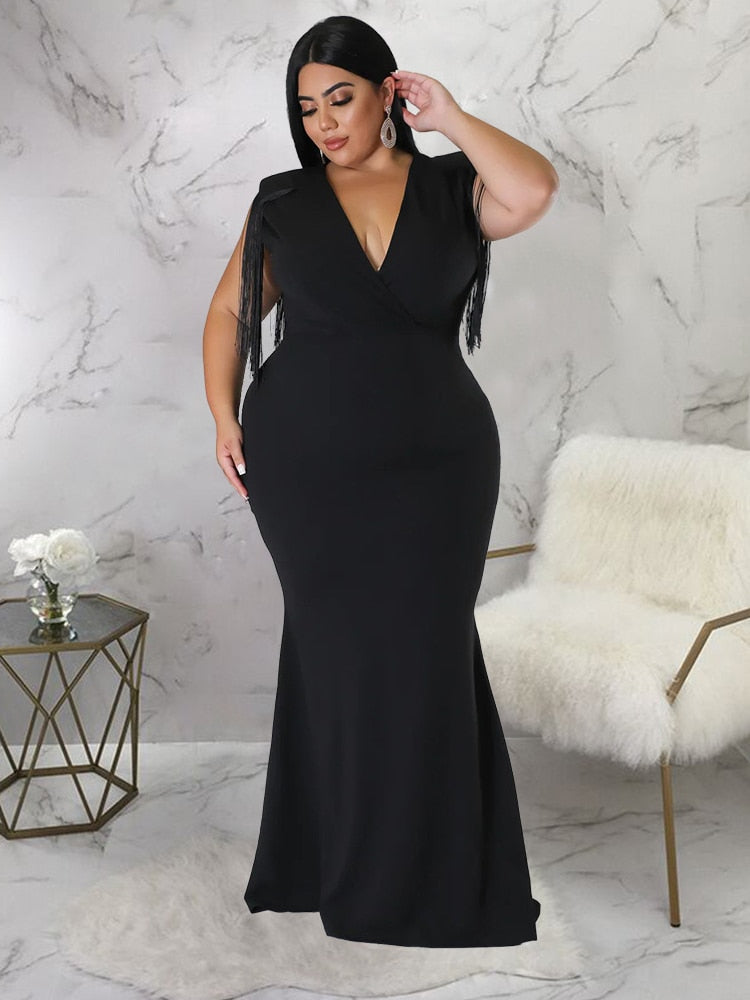 Hannah Tassel Mermaid Dress - Black / L