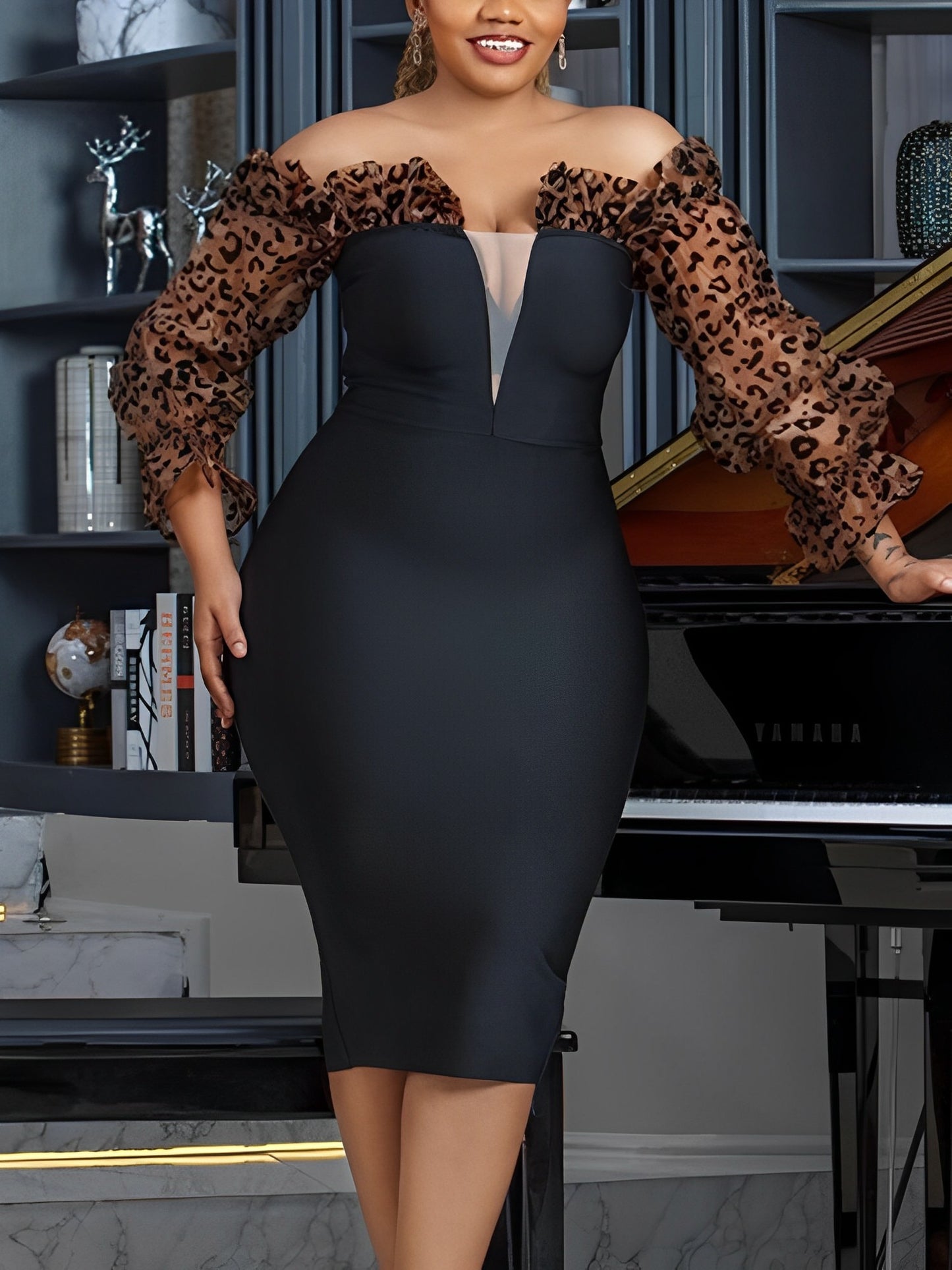 Alexia Cheetah Sleeve Dress - Black / S