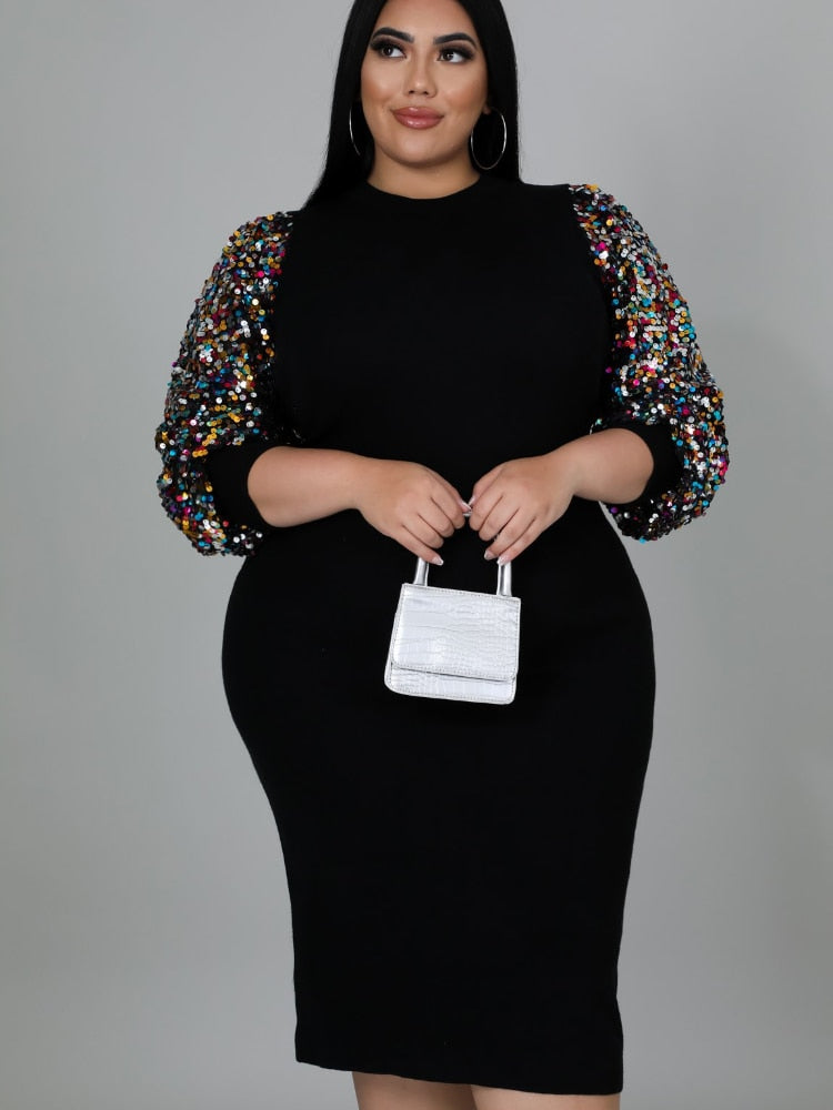 Sabrina Sequin Sleeve Dress