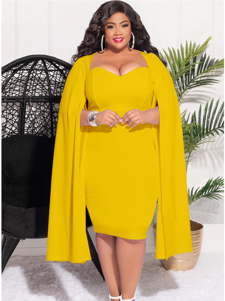 Margot Cloak Sleeve Dress - Yellow / L