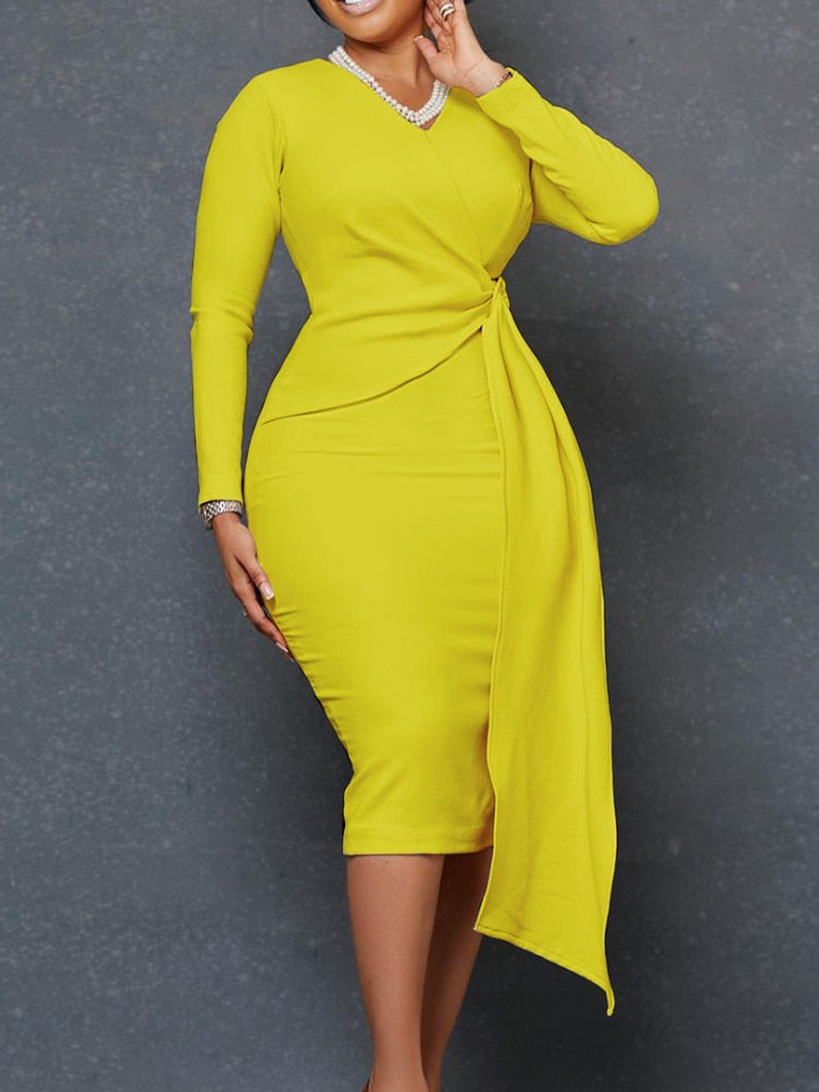 Elizabeth Midi Dress - Yellow / S - Dresses