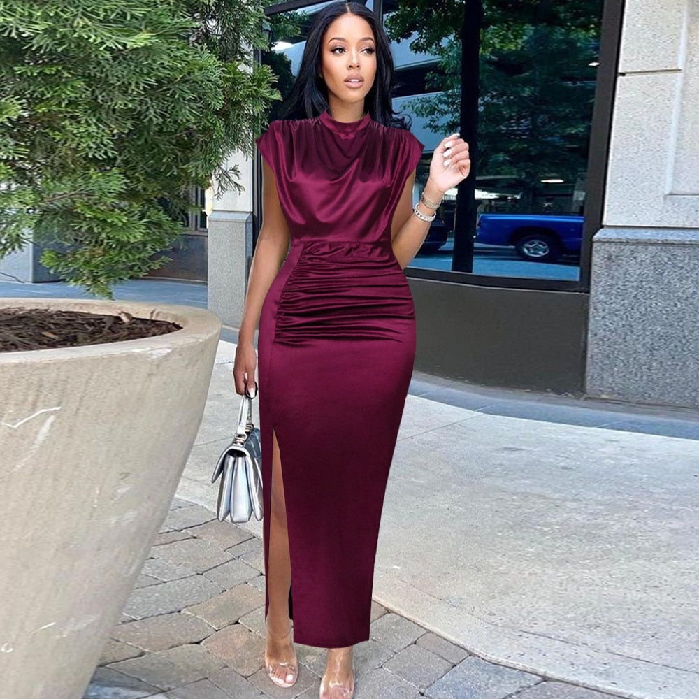 Madame Sonia Slit Dress - Burgundy / S - Dresses Dresses