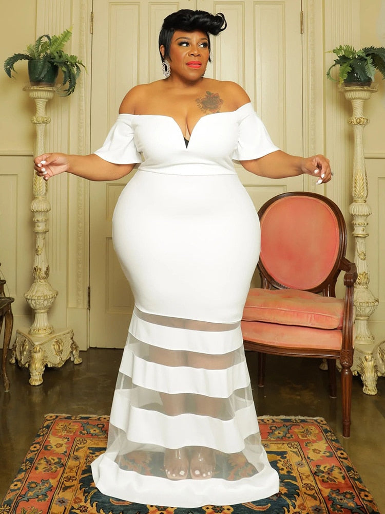 Arleen Mesh Tail Dress - White / XL