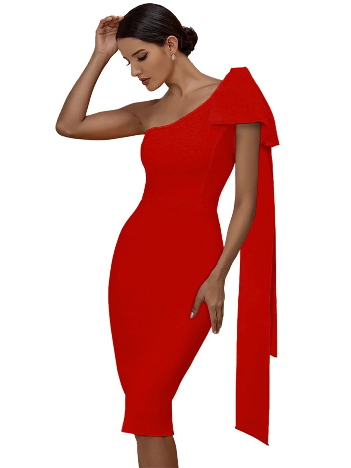 Monisha Bow Sleeve Bandage Dress - Red / XS - Dresses