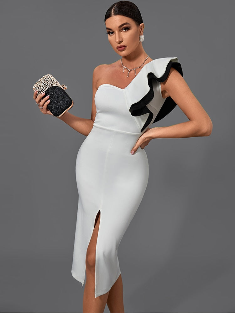 Makayla One Shoulder Dress - White / XS