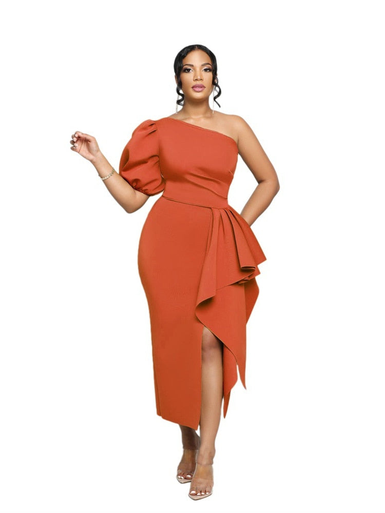 Martina One Shoulder Dress - Orange / S