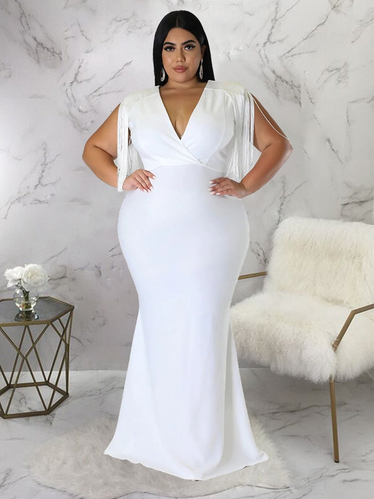 Hannah Tassel Mermaid Dress - White / L