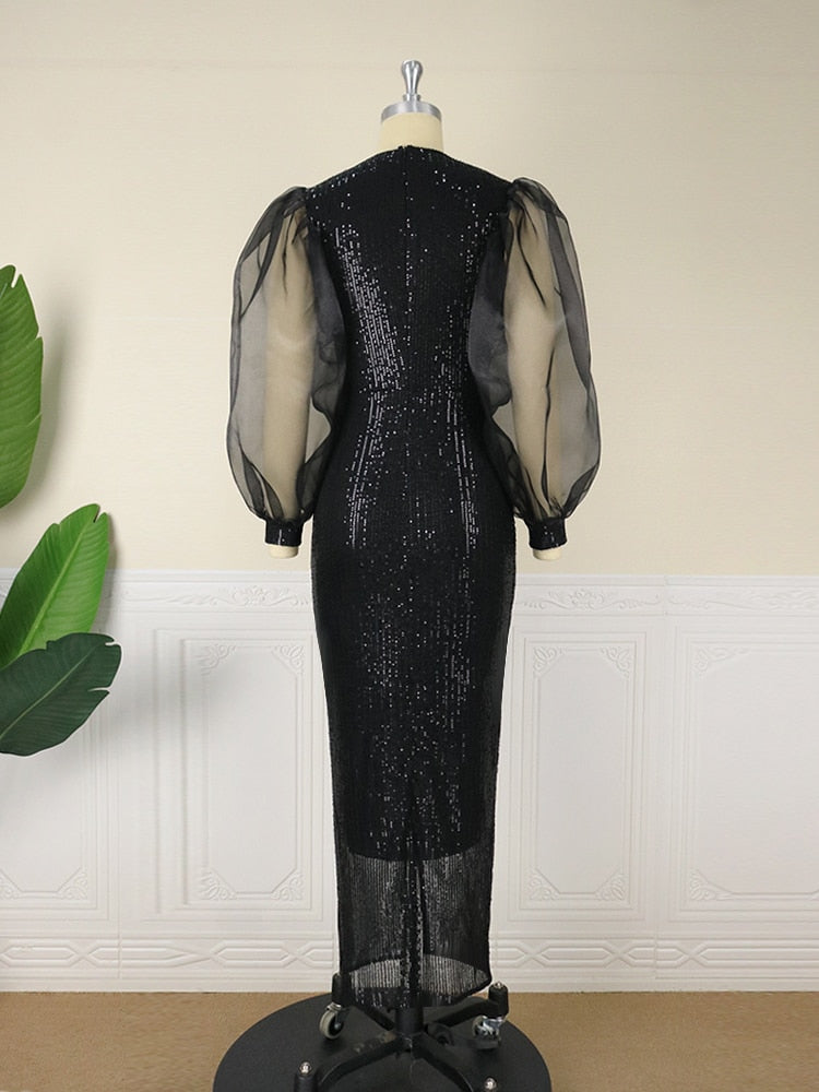 Claudette Sequin Puff Sleeve Dress