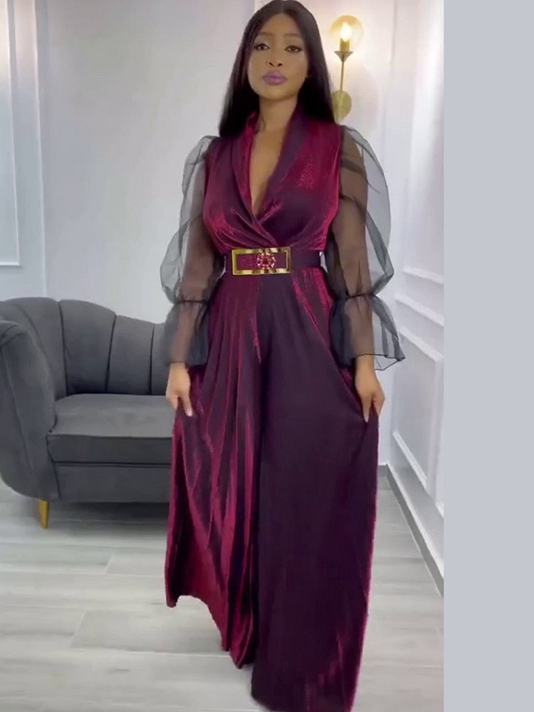 Rashida Velvet Jumpsuit - Burgundy / L