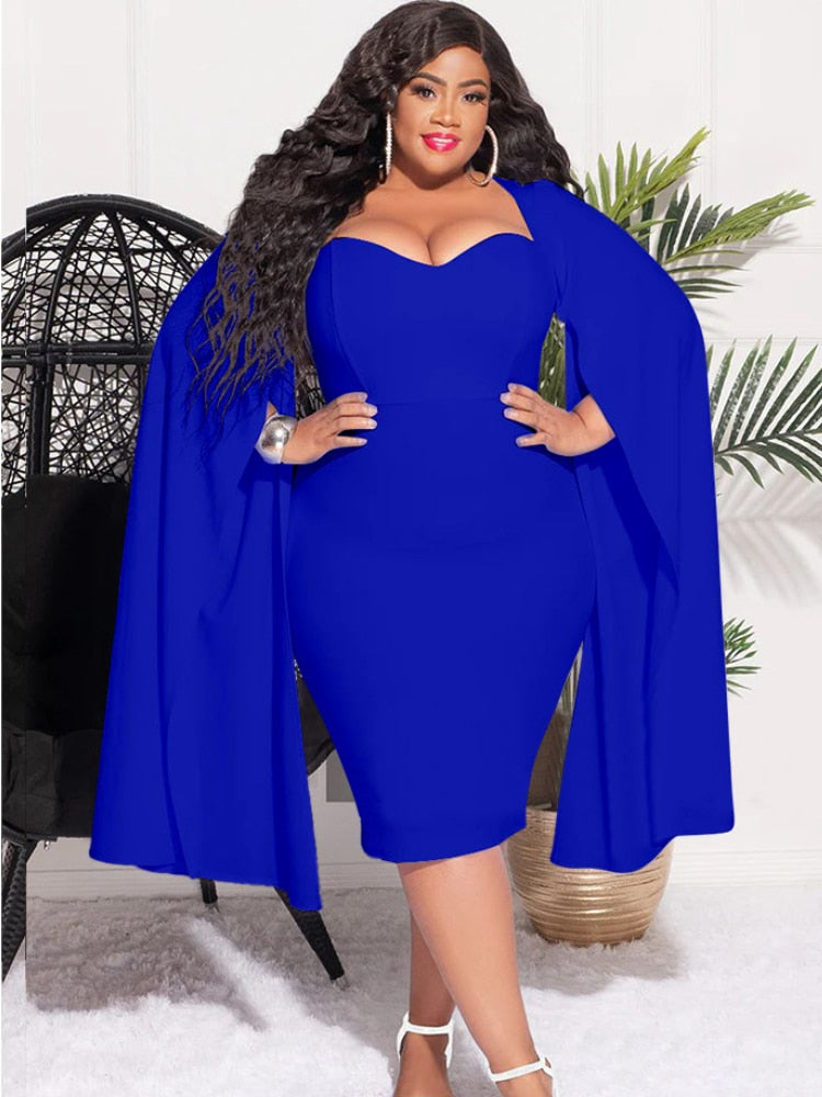 Margot Cloak Sleeve Dress - Blue / L