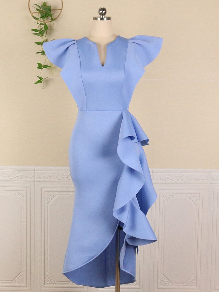 Varsity Ruffle Slit Dress
