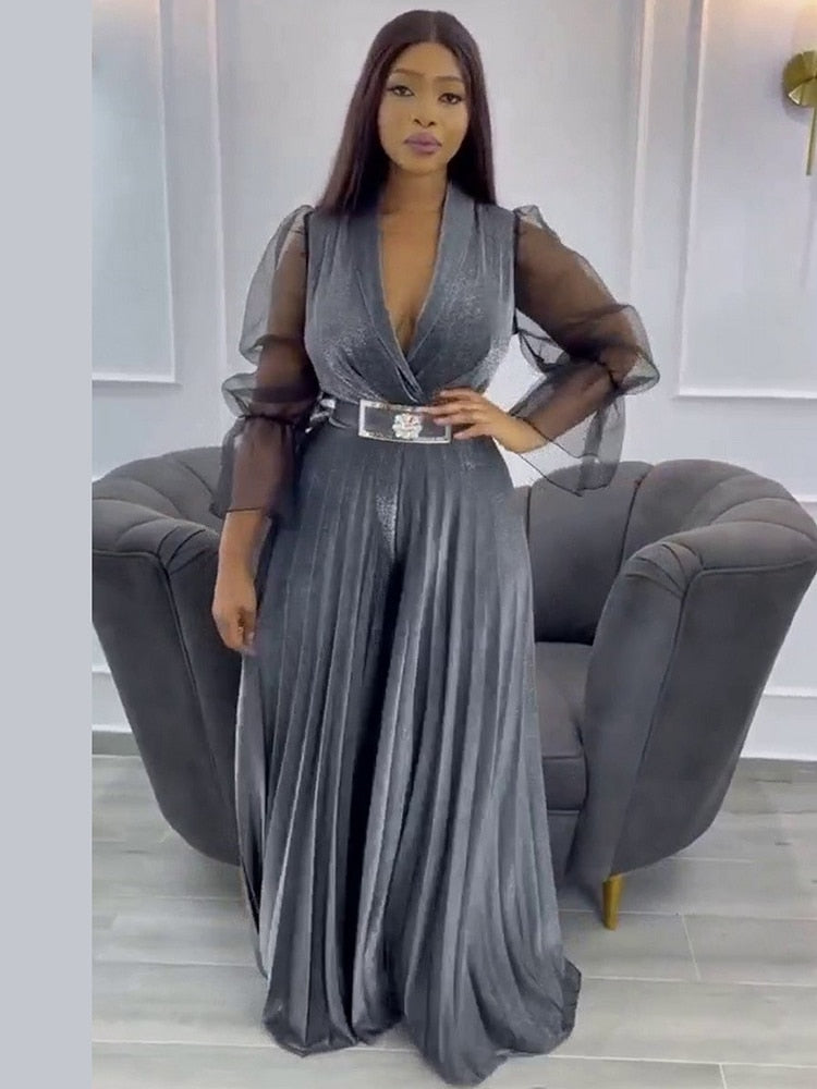 Rashida Velvet Jumpsuit - Gray / L