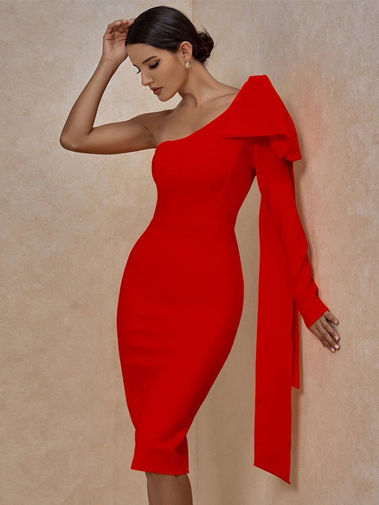 Mona Bow Sleeve Bandage Dress - Red / XS