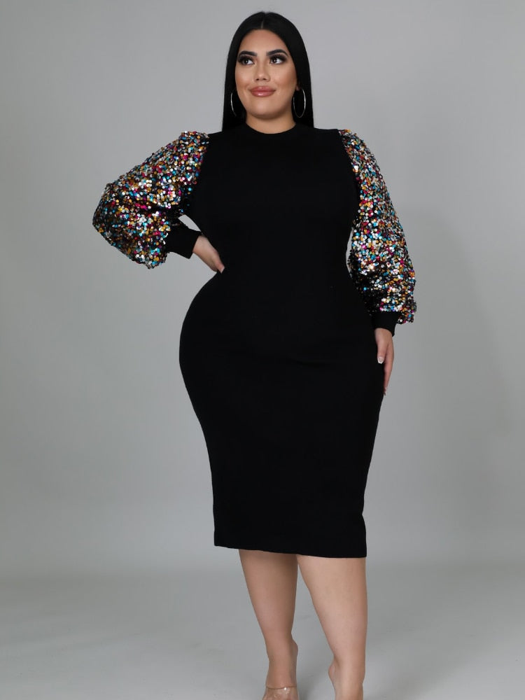 Sabrina Sequin Sleeve Dress - Black / XL