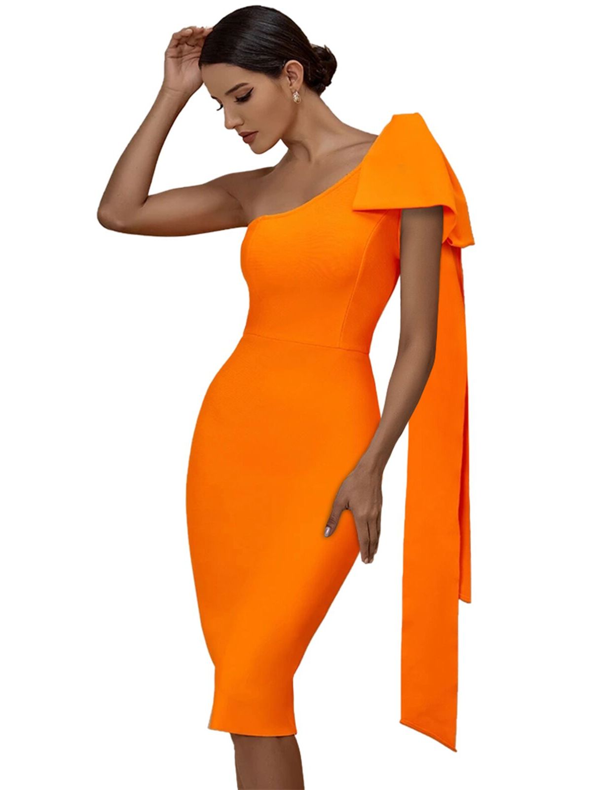 Monisha Bow Sleeve Bandage Dress - Orange / XS - Dresses