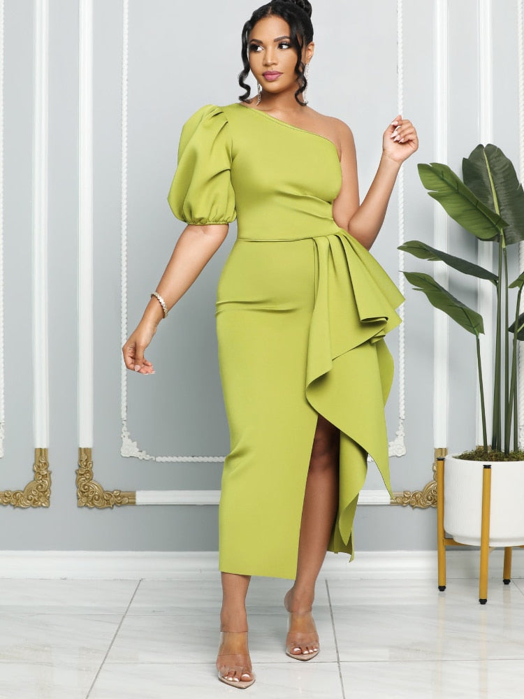 Martina One Shoulder Dress - Green / S