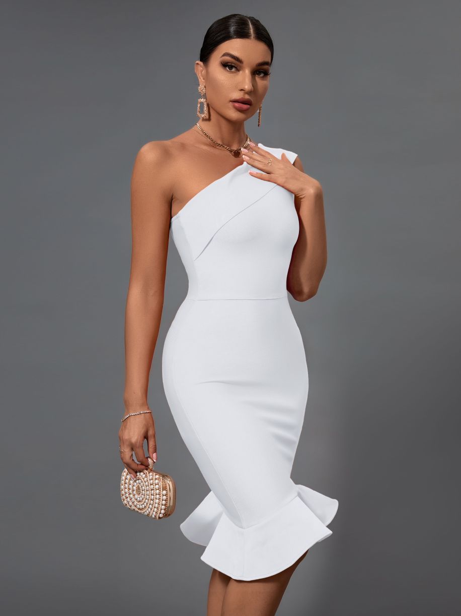 Clover One Shoulder Bandage Dress - White / XS