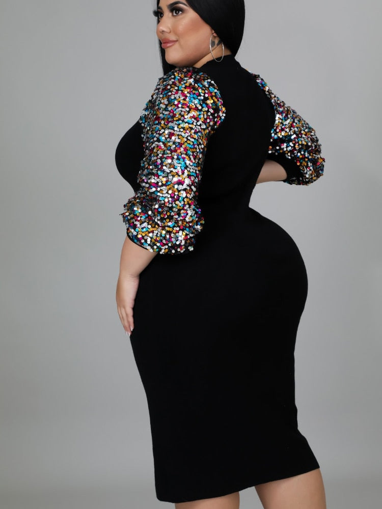 Sabrina Sequin Sleeve Dress