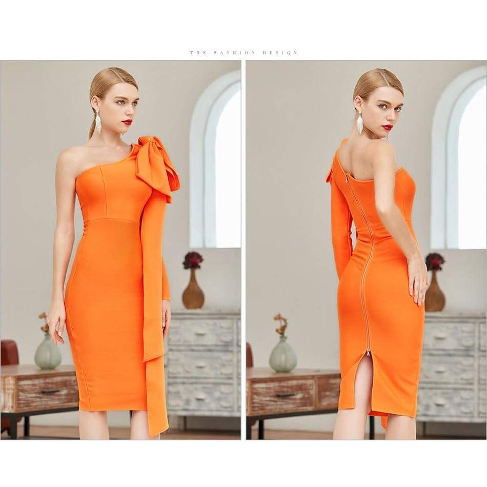 One Shoulder Bow Bandage Dress - dresses