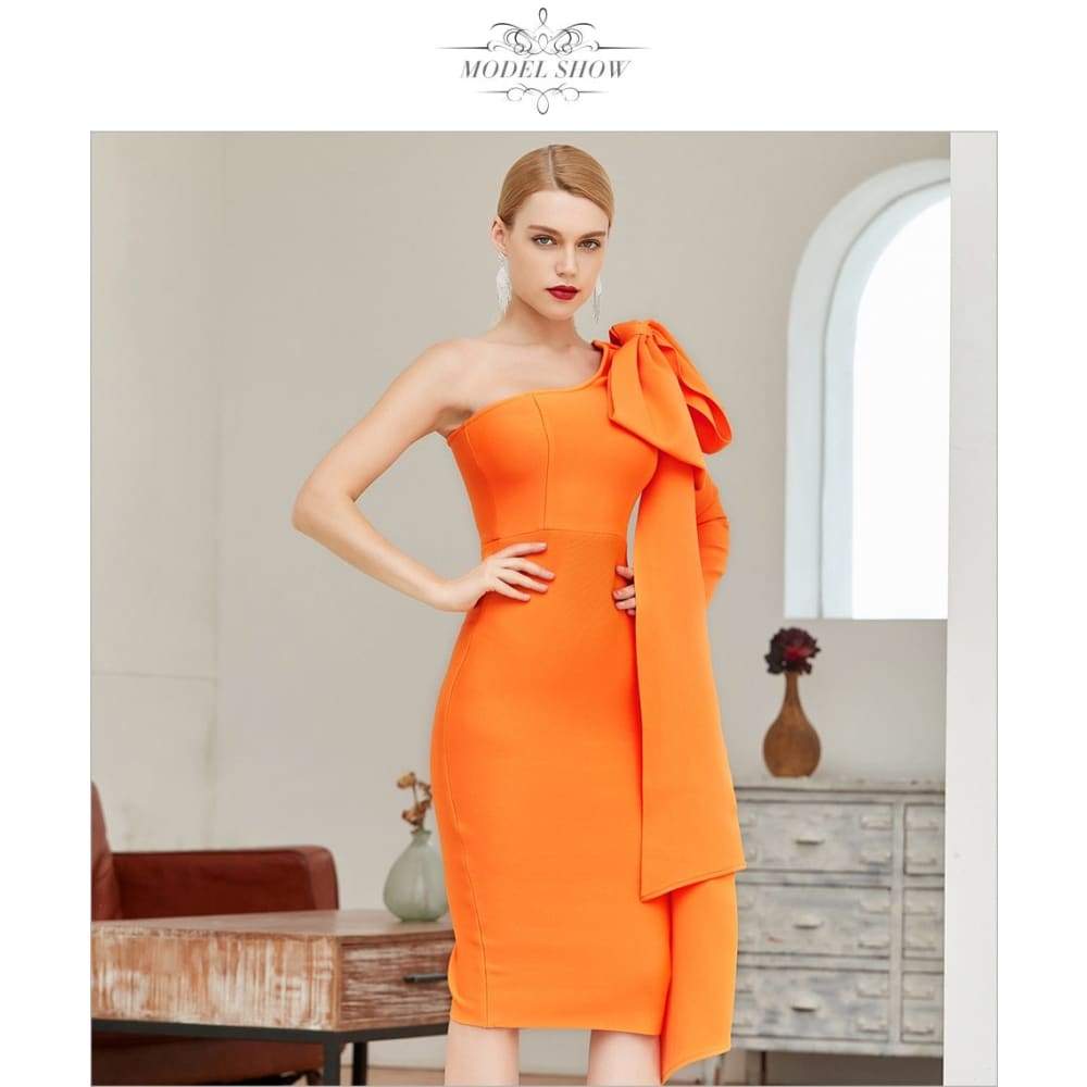 One Shoulder Bow Bandage Dress - dresses