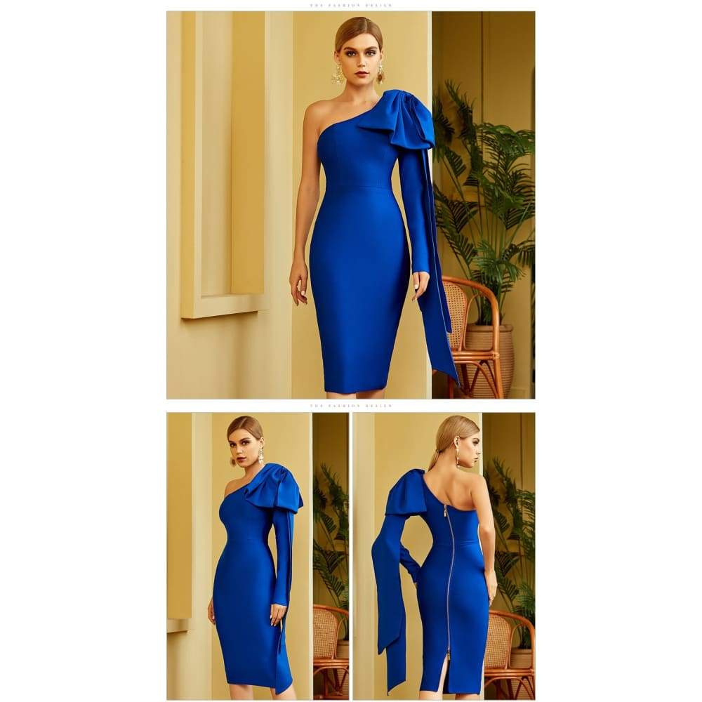 One Shoulder Bow Bandage Dress - dresses