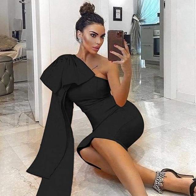 One Shoulder Bow Bandage Dress - dresses