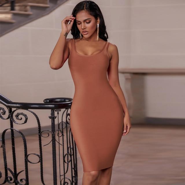 Basic Square Neck Bandage Dress - dresses
