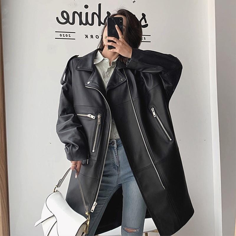 Digging It Oversized Leather Jacket - coats