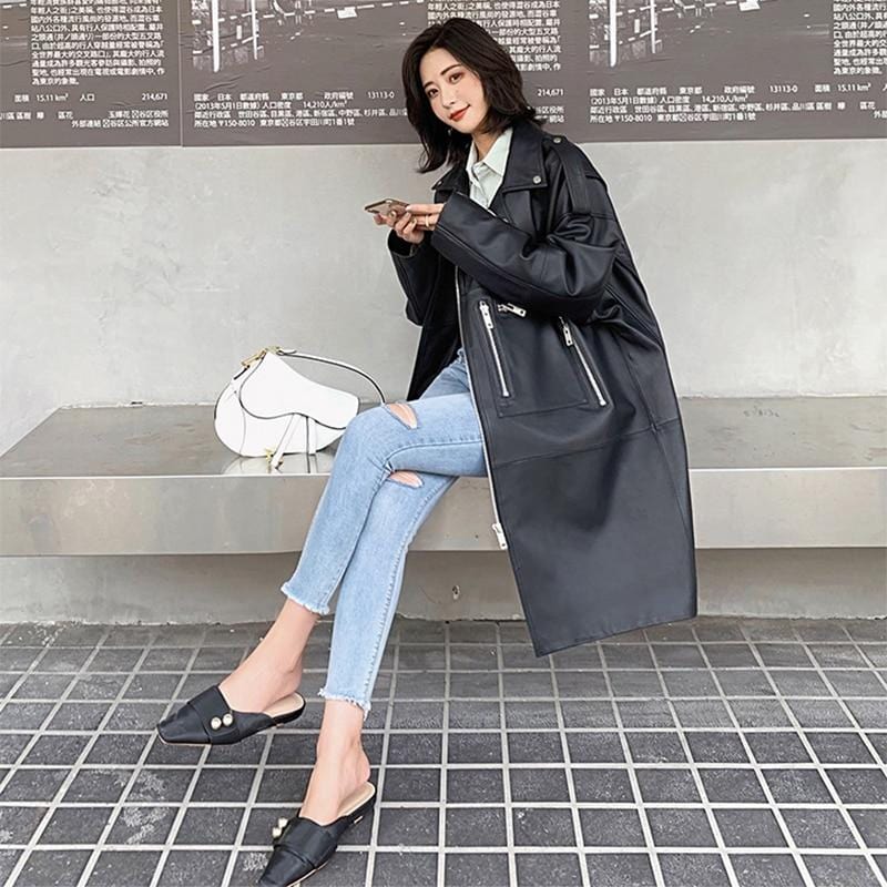 Digging It Oversized Leather Jacket - coats