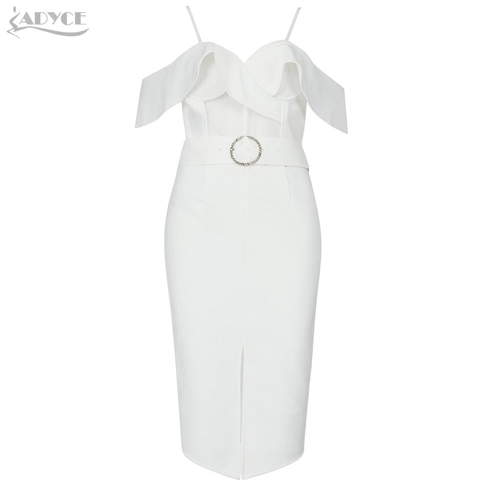 White Princess Lace Midi Bandage Dress - dresses