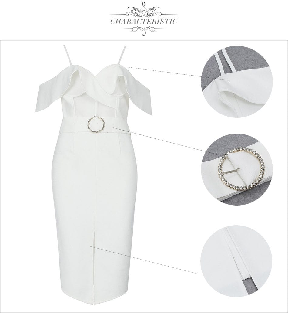 White Princess Lace Midi Bandage Dress - dresses