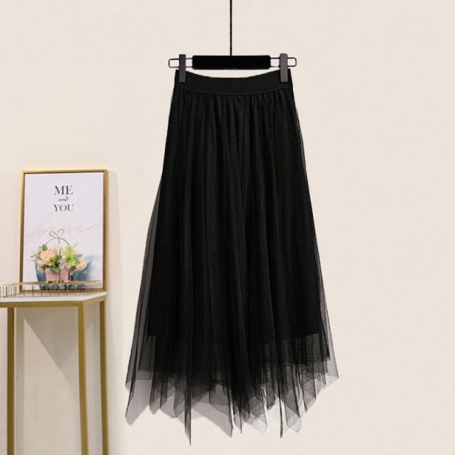 Pixie Knitted Mesh Skirt Set - Black Skirt / XXL - two piece