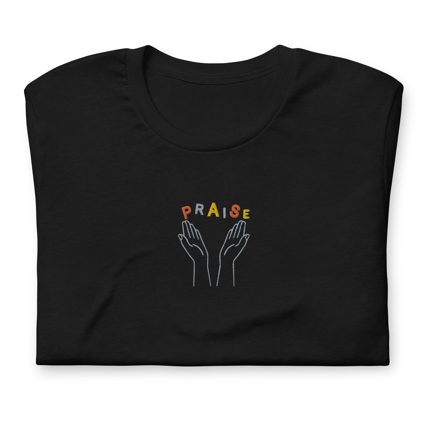 Praise Hands Embroidered T-shirt (center) - Shirts & Tops
