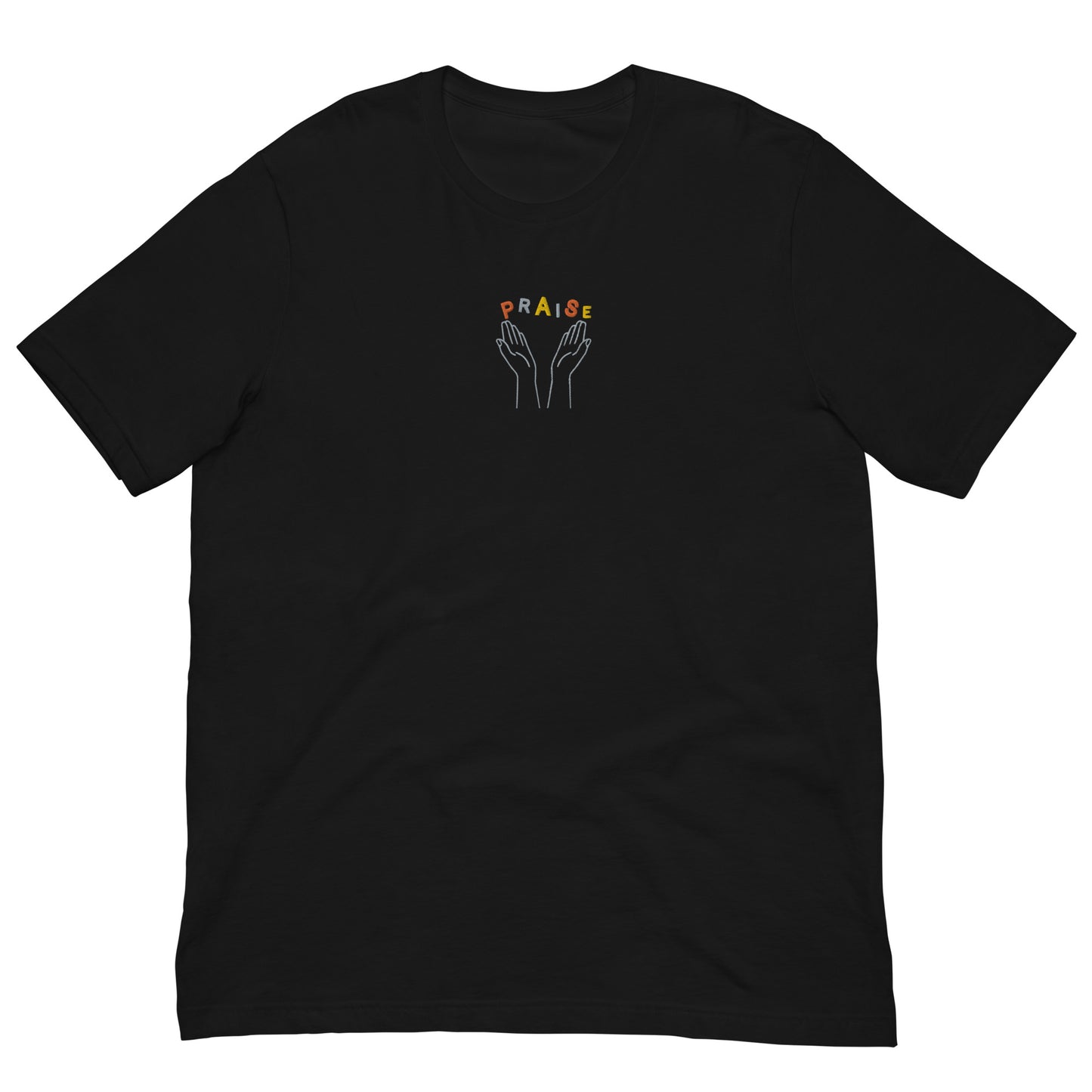 Praise Hands Embroidered T-shirt (center) - S / BLACK -