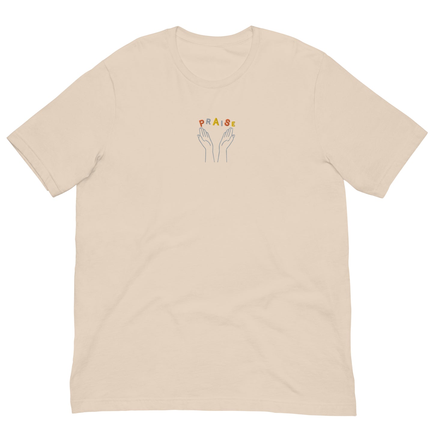 Praise Hands Embroidered T-shirt (center) - S / CREAM -