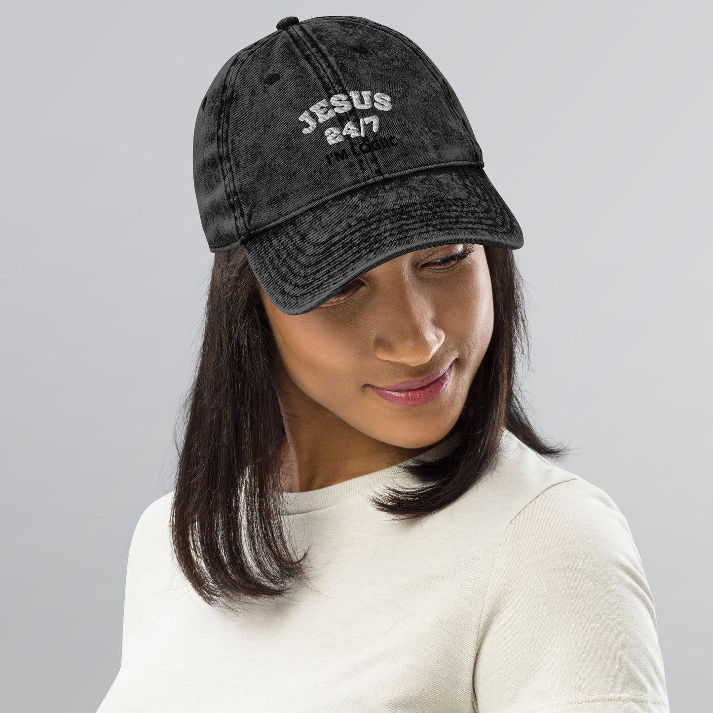 Jesus 24/7 Embroidery Vintage Cotton Twill Cap - Hats