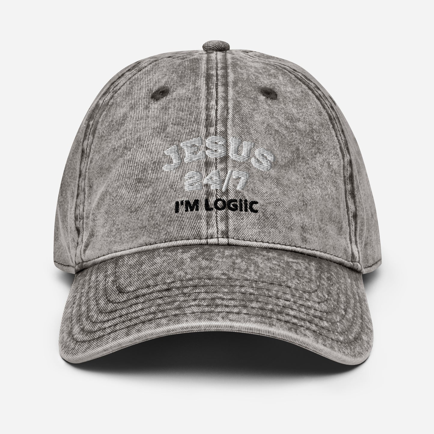 Jesus 24/7 Embroidery Vintage Cotton Twill Cap - Charcoal