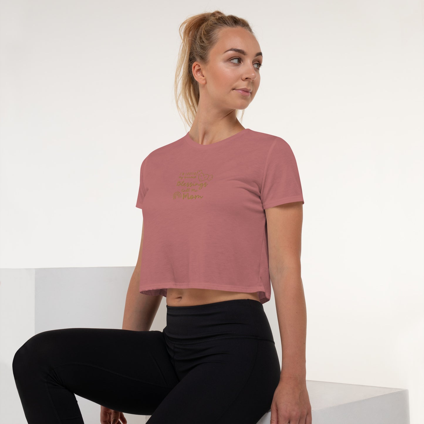 Blessings Mom Crop Tee - Mauve / S - Shirts & Tops