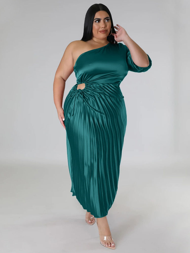 Marlo Pleated Dress - Green / XL