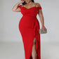 Cassidy Ruffle Slit Dress - Red / L