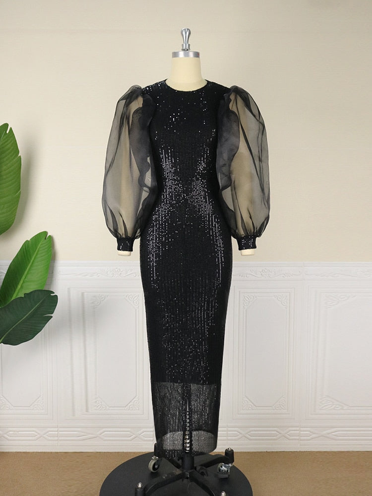 Claudette Sequin Puff Sleeve Dress