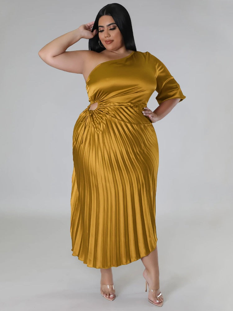 Marlo Pleated Dress - Gold / XL