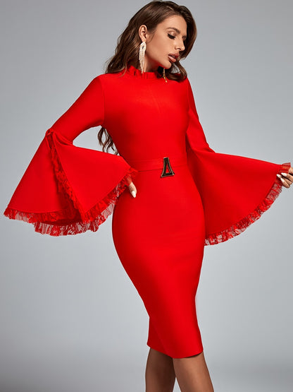 Amelia Turtleneck Bandage Dress - Red / S - Dresses