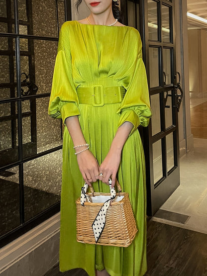 Gloria Classy Pleated Dress - green / S - Dresses