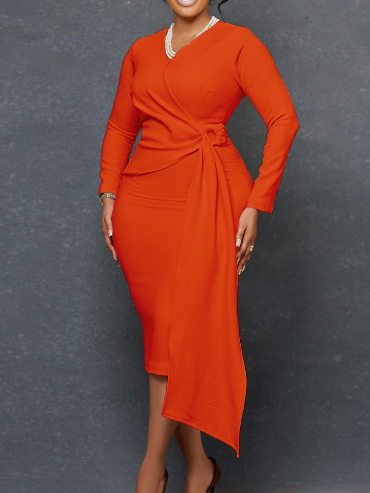 Elizabeth Midi Dress - Orange / S - Dresses