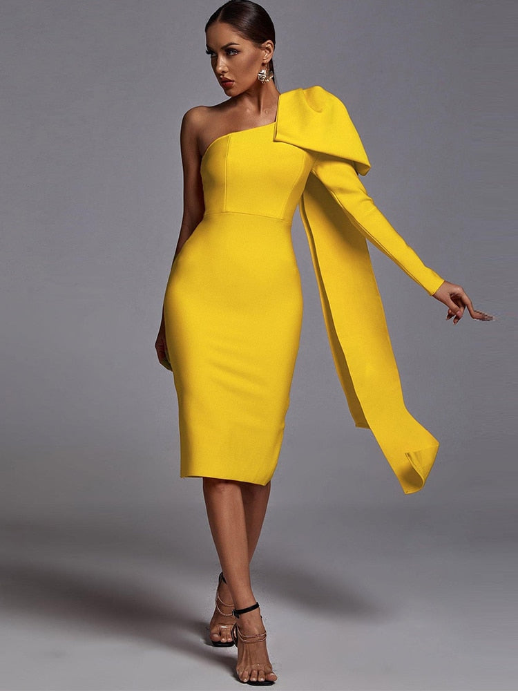 Mona Bow Sleeve Bandage Dress - Yellow / XS