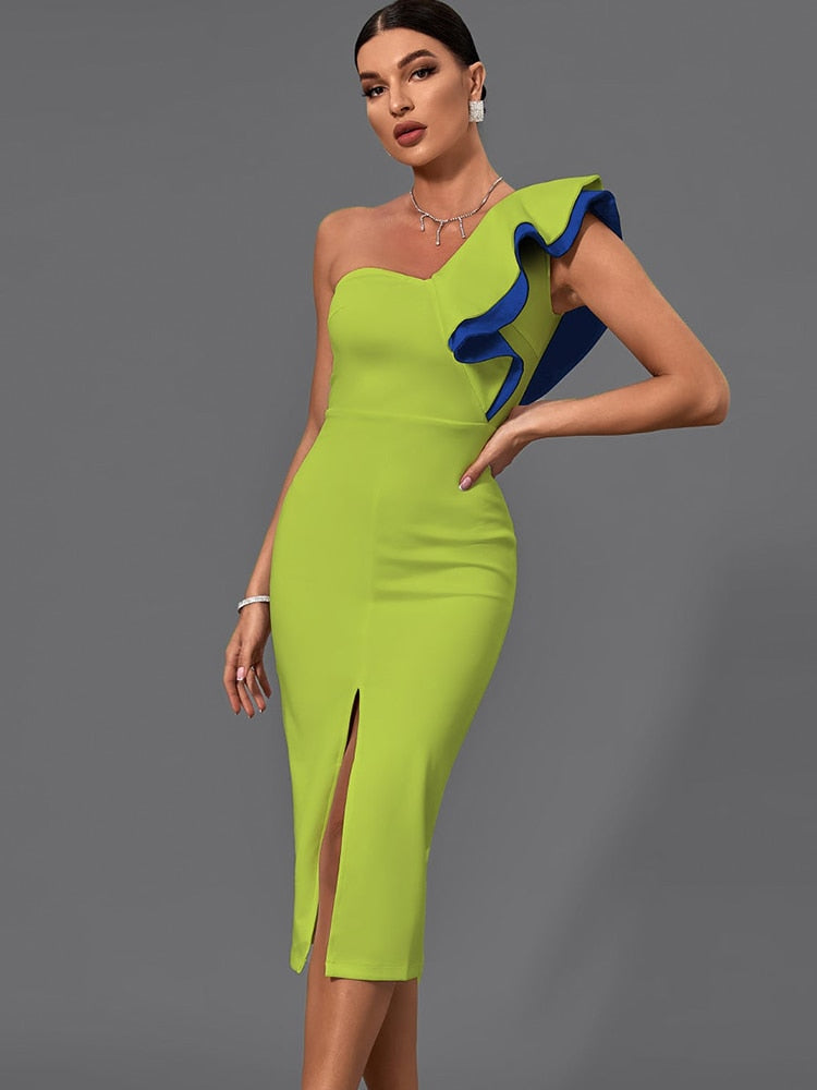 Makayla One Shoulder Dress - Green / XS