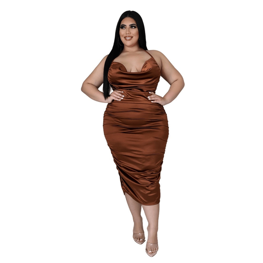 Dianna Plus Size Halter Dress - Brown / XL - Dresses Dresses